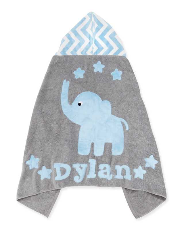 Personalized "Big Foot" Elephant Hooded Towel, Blue `